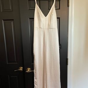 Lulu's Champagne Satin Slit Leg Jumpsuit